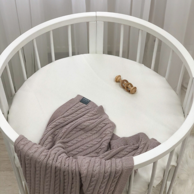 Husa saltea rotunda patut bebe copii cu elastic, 70 x 70 cm, alb (2)